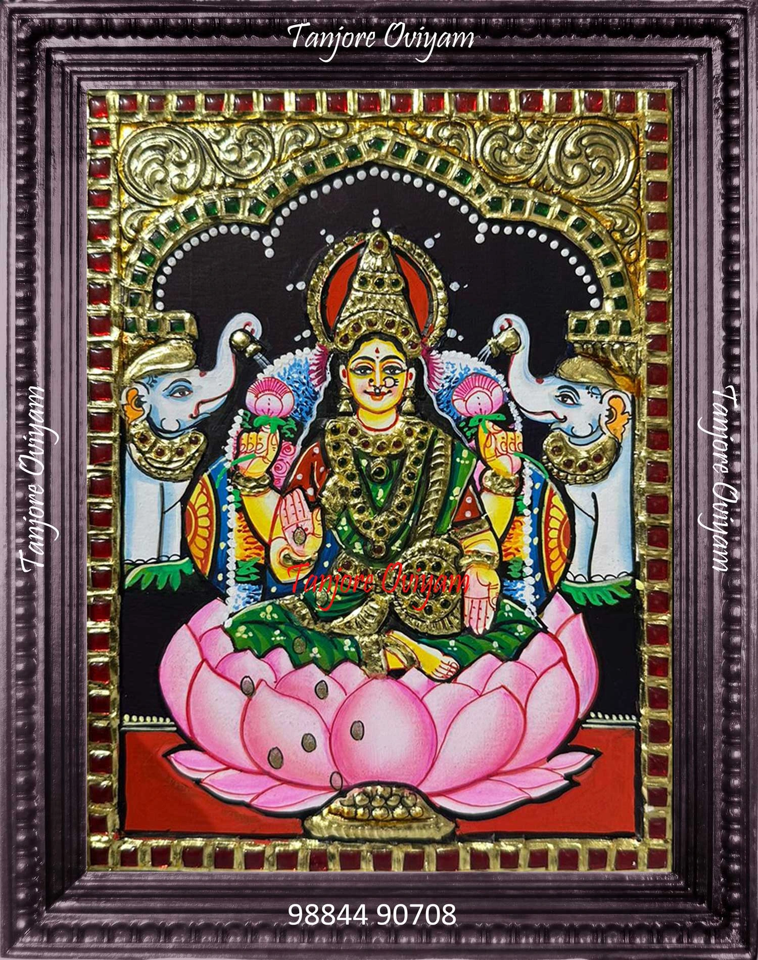 Antique Gajalakshmi lotus Tanjore Painting